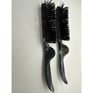 2 Vintage Phillips Wrist Saver 14 Hair Brush Ivory Grey Black Marbled 8.25" USA